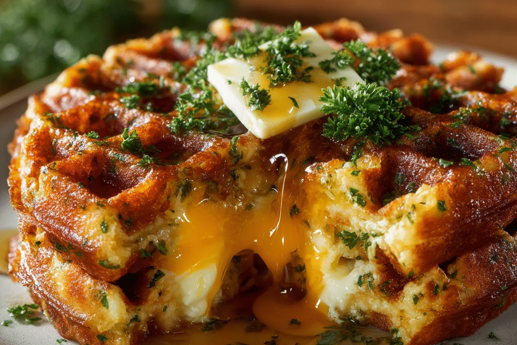 Cheddar Herb Stuffed Savory Waffles