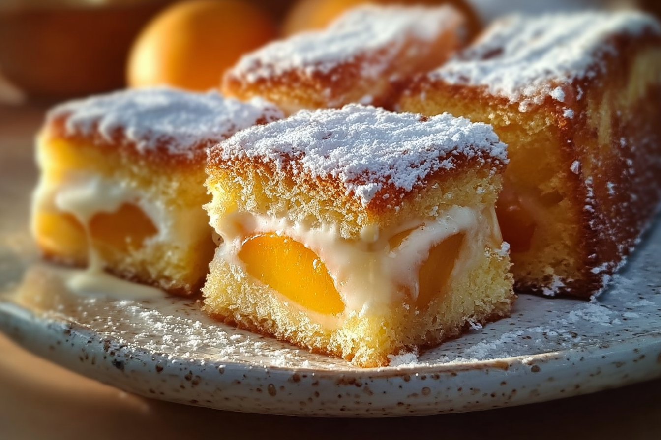 Peach & Cream Sponge Cake Squares