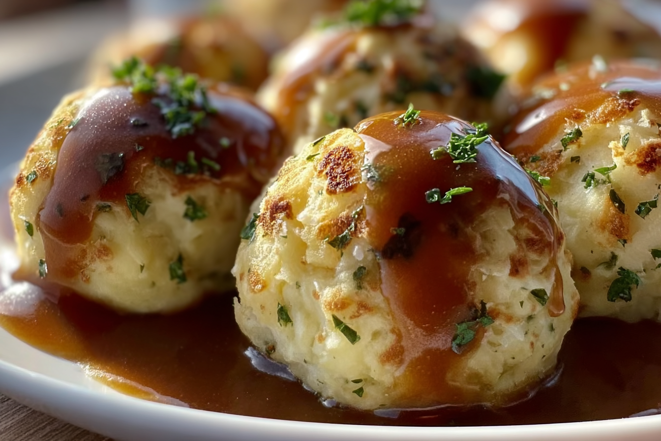 Savory Mashed Potato Balls with Gravy