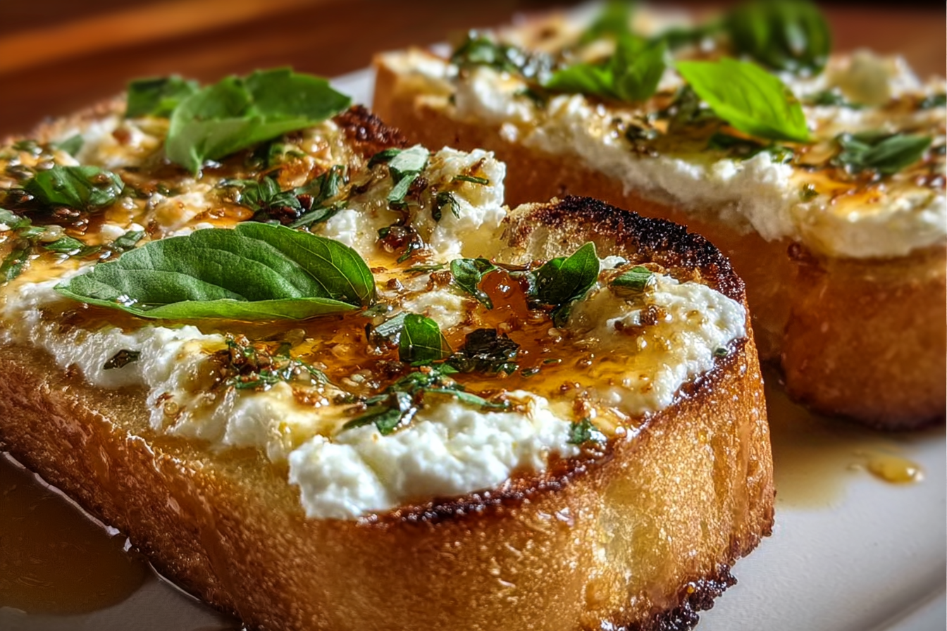 Whipped Ricotta Garlic Bread with Honey Drizzle