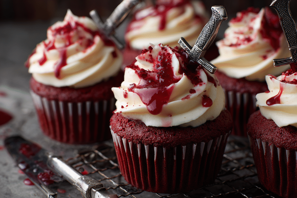 Bloody Knife Red Velvet Cupcakes