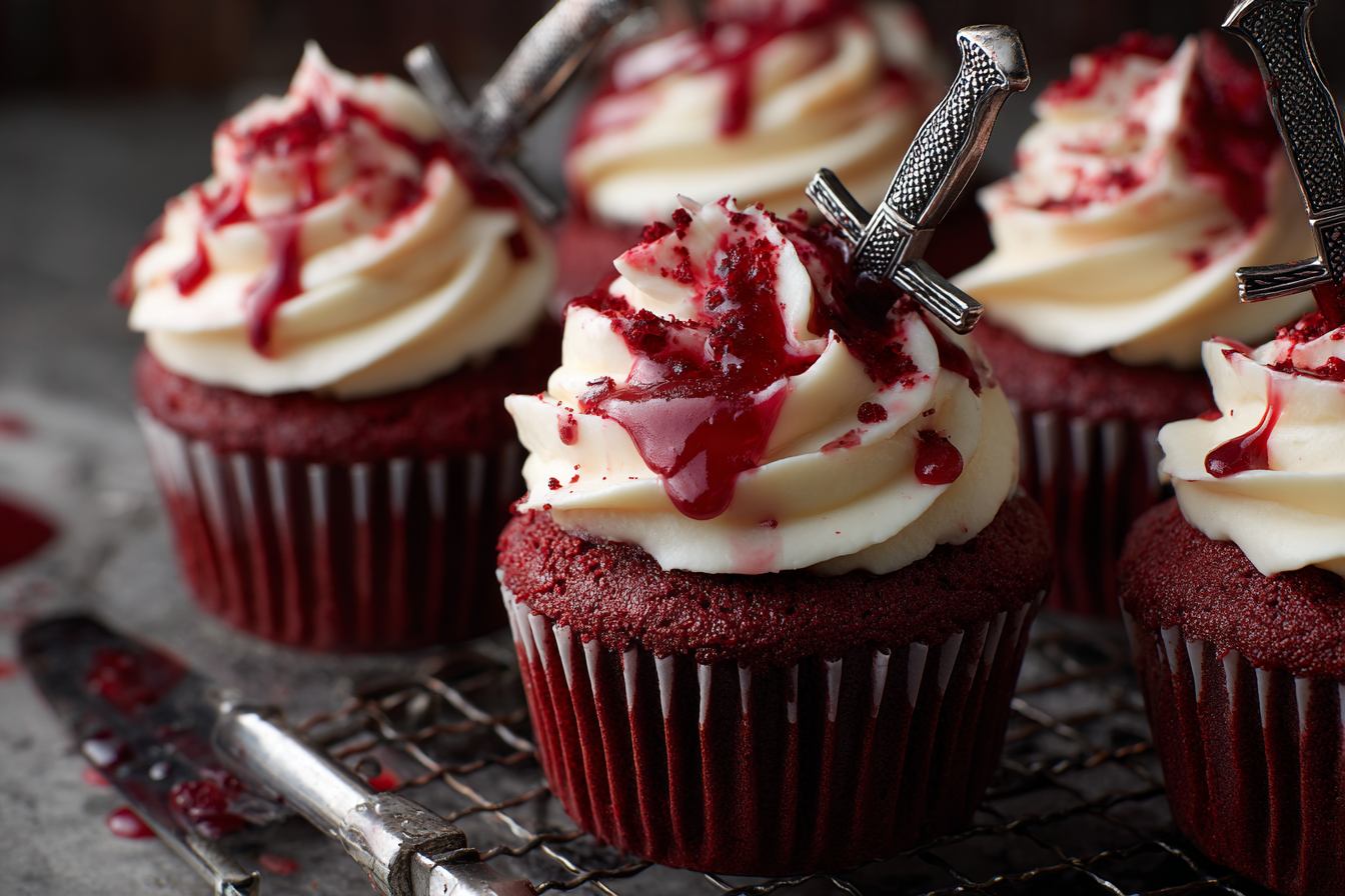 Bloody Knife Red Velvet Cupcakes