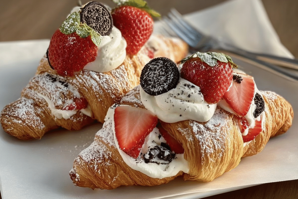 Cream-Filled Croissants with Strawberries & Mini Oreos