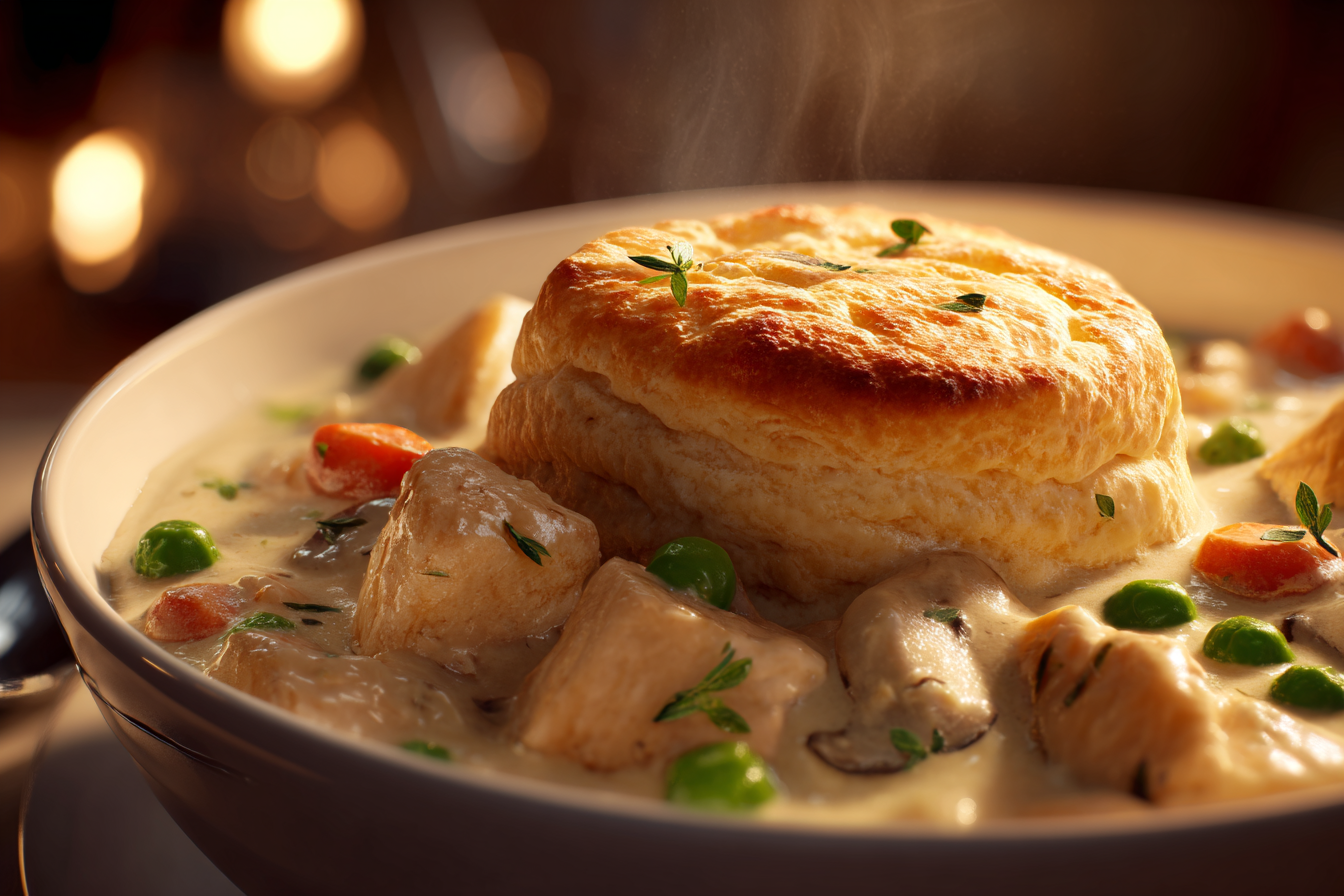 Creamy Chicken Pot Pie Stew with Biscuit Top