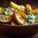 Crispy Potato Wedges with Creamy Cucumber Dill Salad
