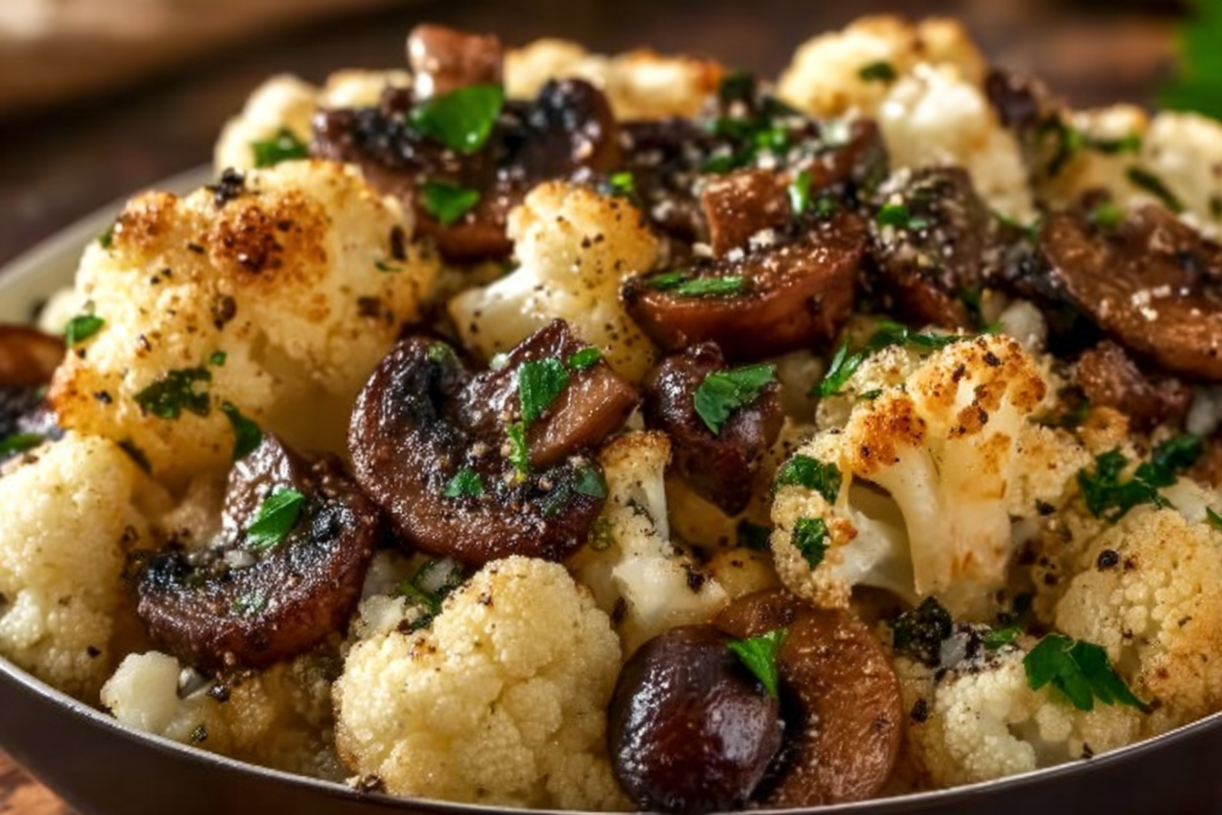 Garlic Butter Mushrooms & Roasted Cauliflower