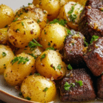 Garlic Butter Steak Bites with Roasted Baby Potatoes