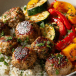Garlic Herb Meatball Rice Bowl