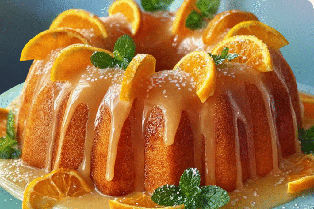 Glazed Orange Bundt Cake with Fresh Citrus & Mint
