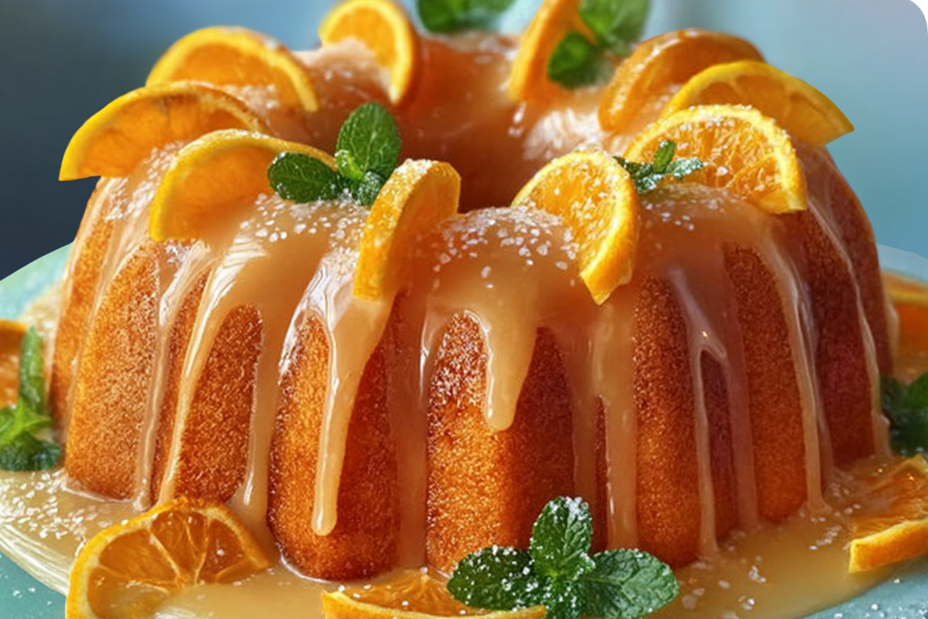 Glazed Orange Bundt Cake with Fresh Citrus & Mint