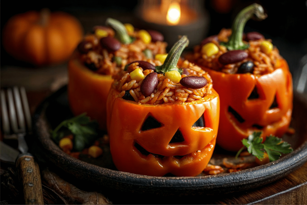 Jack-O’-Lantern Stuffed Peppers