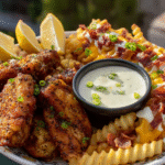 Lemon Pepper Wings with Loaded Cheese Fries