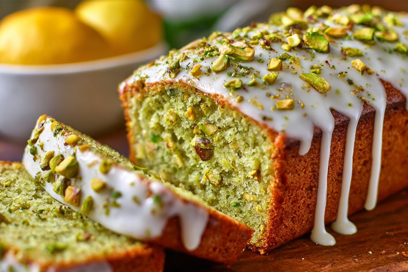 Lemon Pistachio Loaf with Zesty Glaze