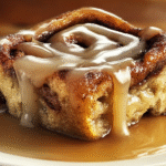 Maple Glazed Cinnamon Roll Bread Pudding