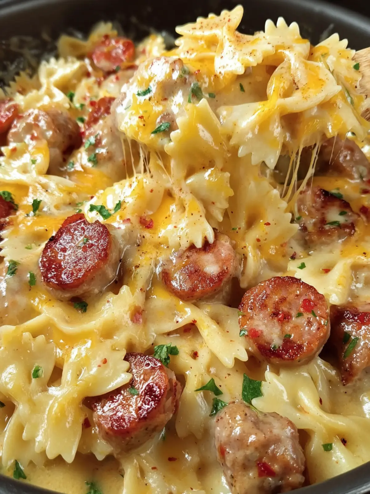 Cheesy Sausage Bowtie Pasta Dish First Image