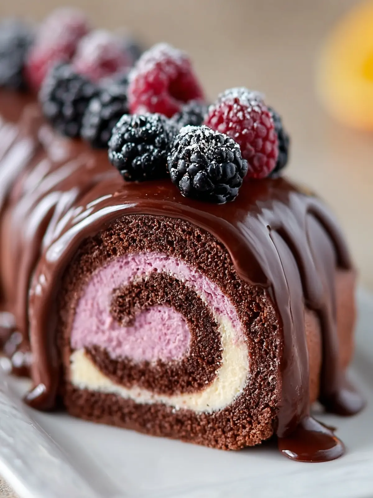 Decadent Chocolate Blackberry Swiss Roll First Image