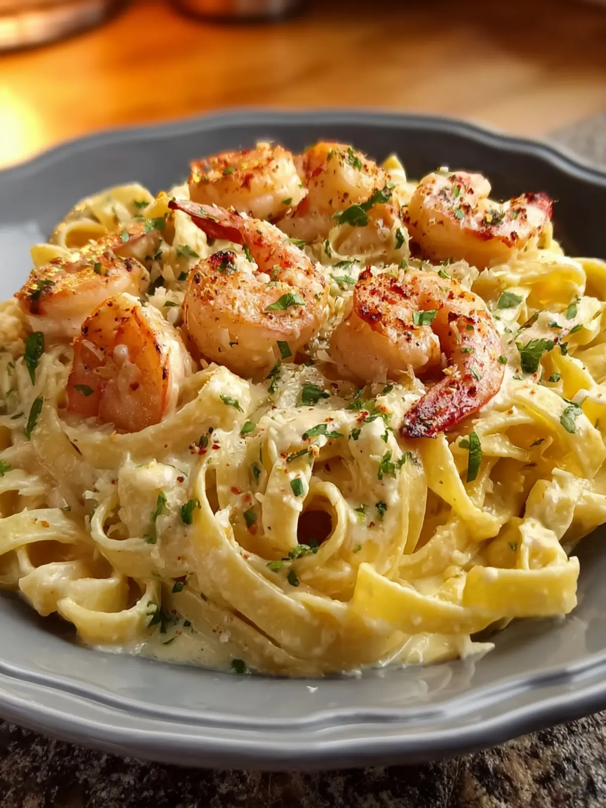 Creamy Shrimp Fettuccine Pasta with Homemade Alfredo Sauce First Image