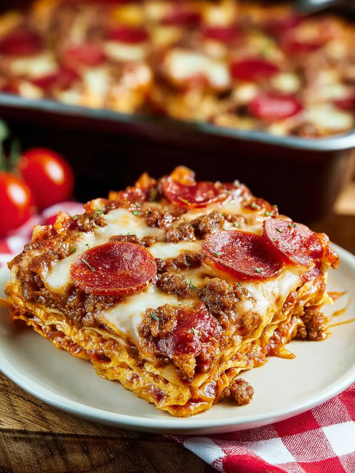 Sausage and Pepperoni Layered Pizza Bake First Image