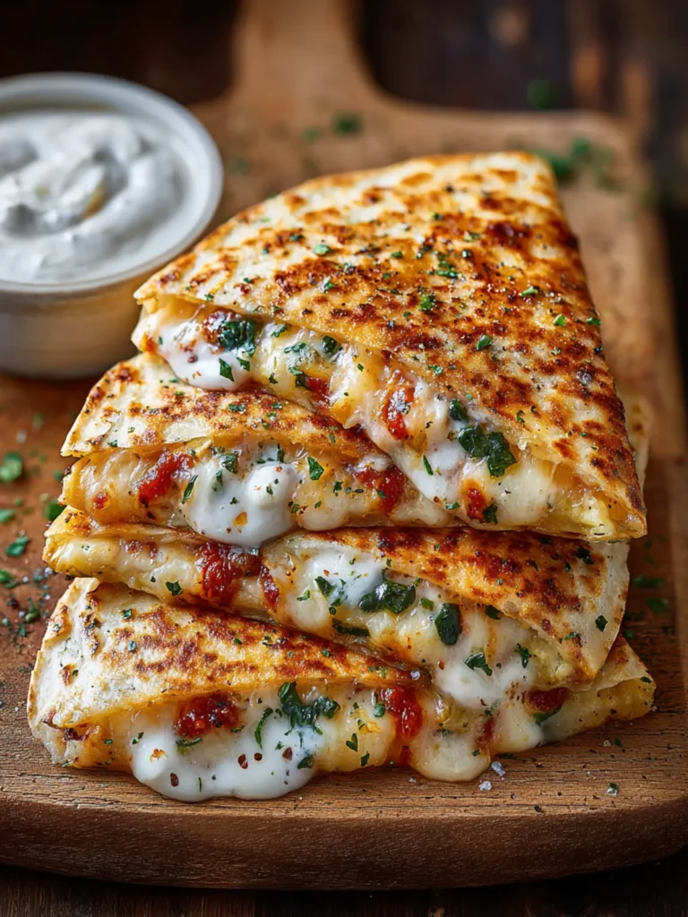 Spinach Artichoke Quesadillas : Crispy, Cheesy Party Snack with a Dip Twist First Image