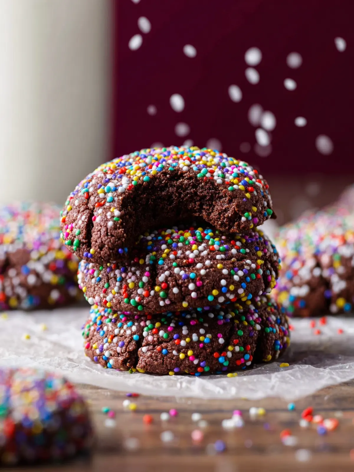 Chocolate Crinkle Sprinkle Cookies Third Image eoggcn