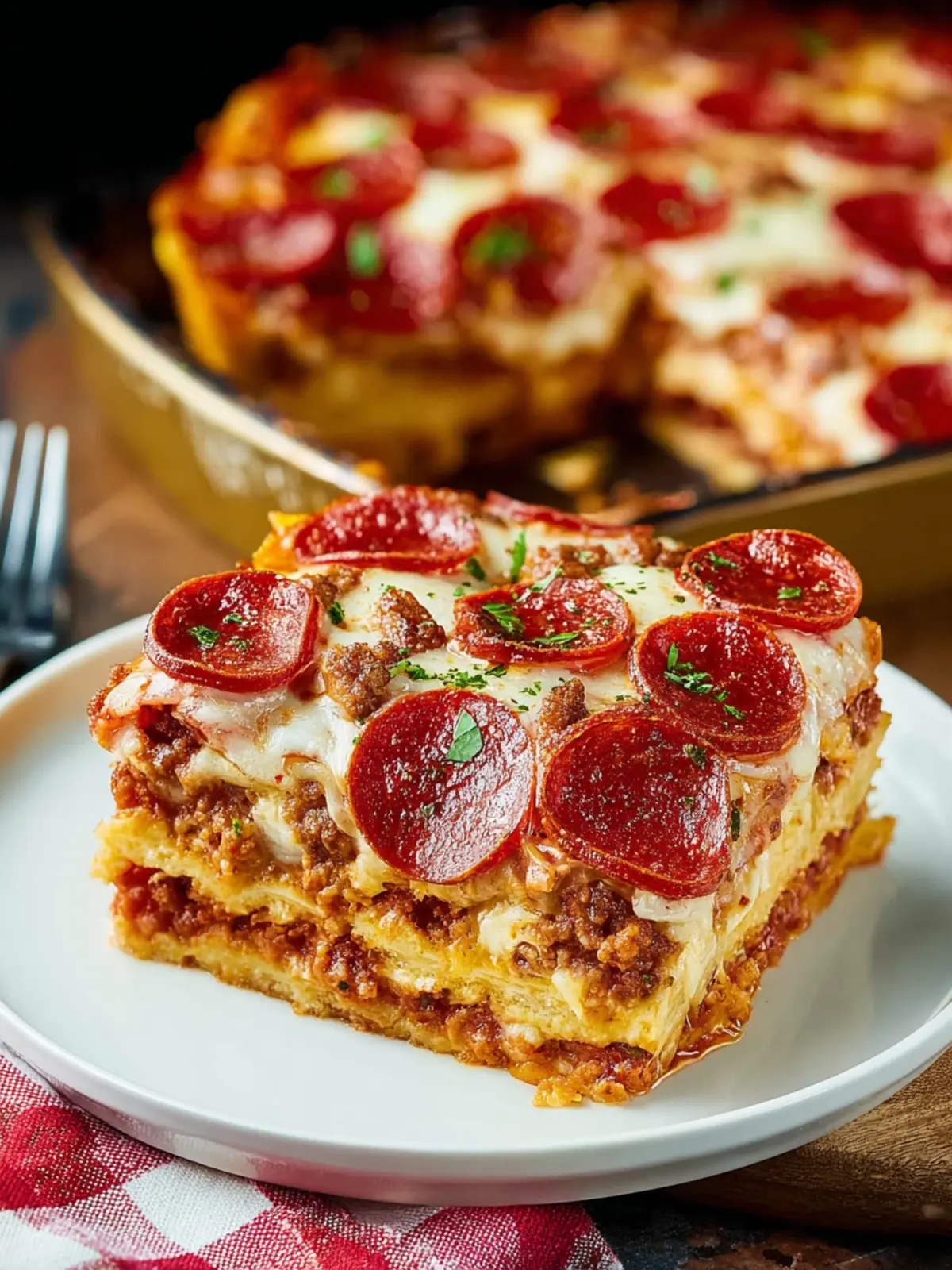 Sausage and Pepperoni Layered Pizza Bake First Image