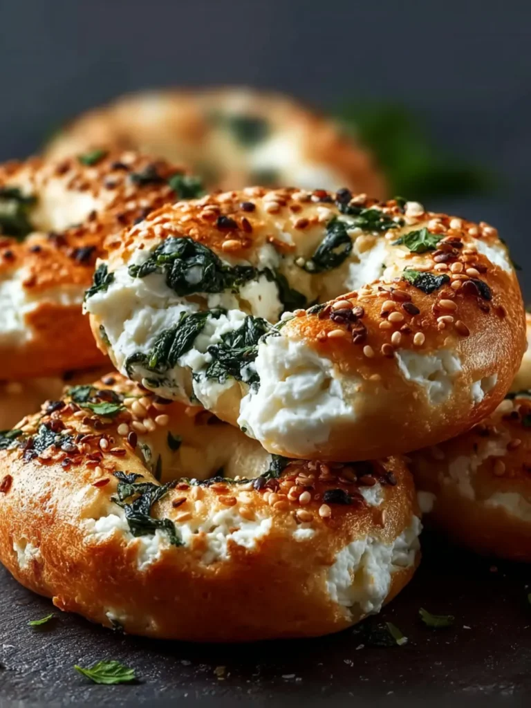 Easy Spinach Cottage Cheese Flagels (Flat Bagels) First Image