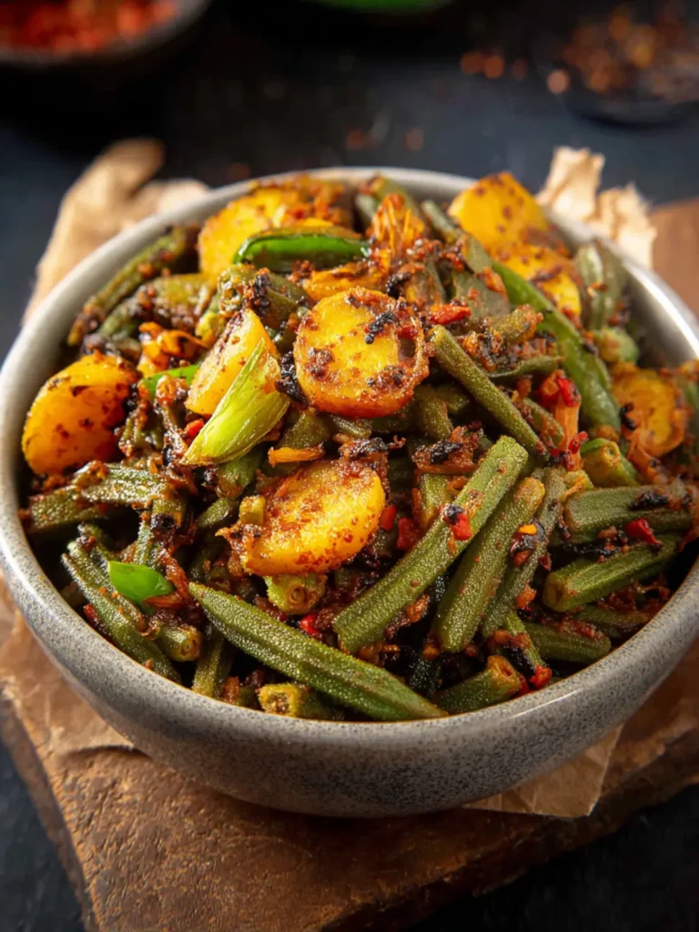 Aloo Bhindi Recipe (Indian Potato Okra Stir Fry) First Image