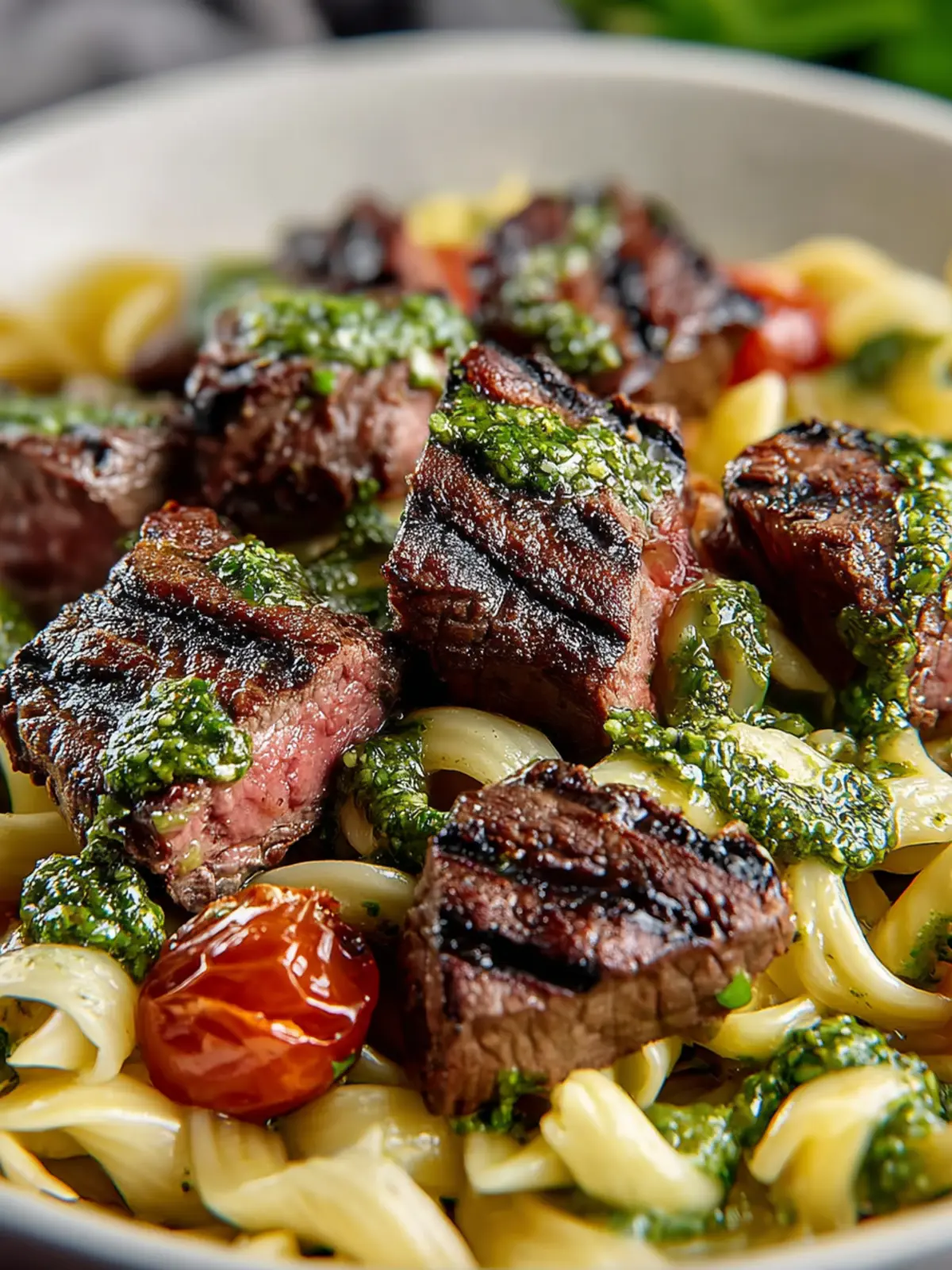 Irresistible Steak Bites with Pesto Pasta Recipe Second Image lumrki