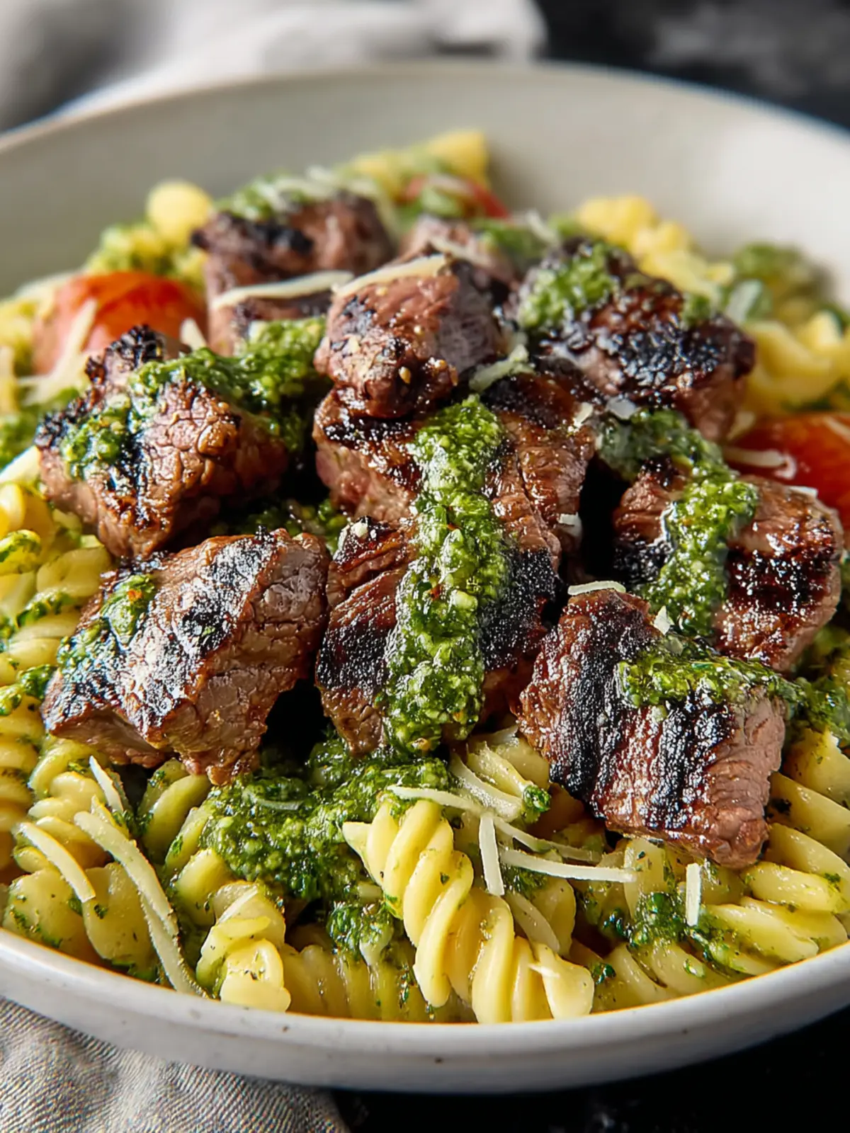 Irresistible Steak Bites with Pesto Pasta Recipe Third Image lu4ubk