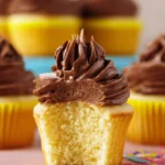 Yellow Cupcakes with Chocolate Frosting First Image