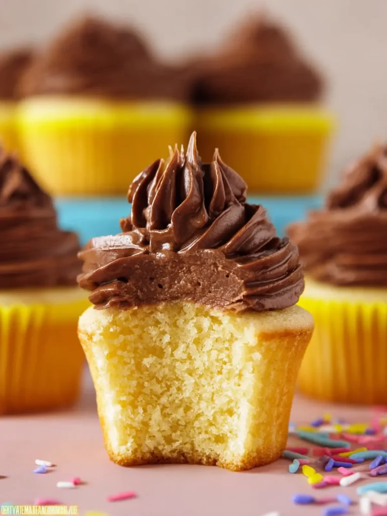 Yellow Cupcakes with Chocolate Frosting First Image