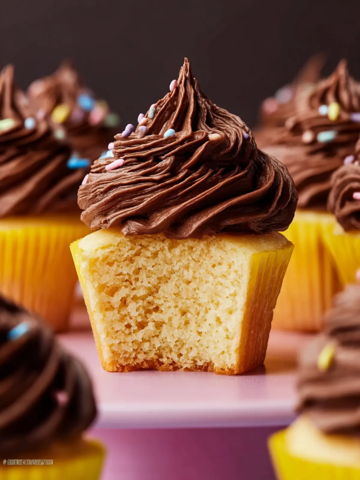 Yellow Cupcakes with Chocolate Frosting Second Image tfskyj
