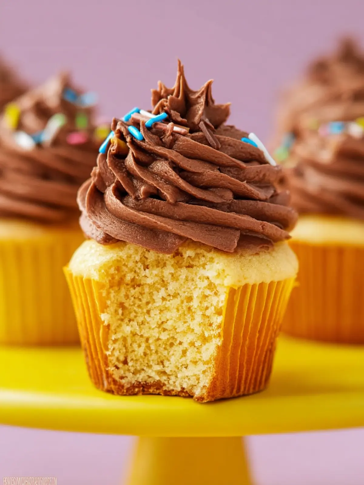 Yellow Cupcakes with Chocolate Frosting Third Image lbow2t