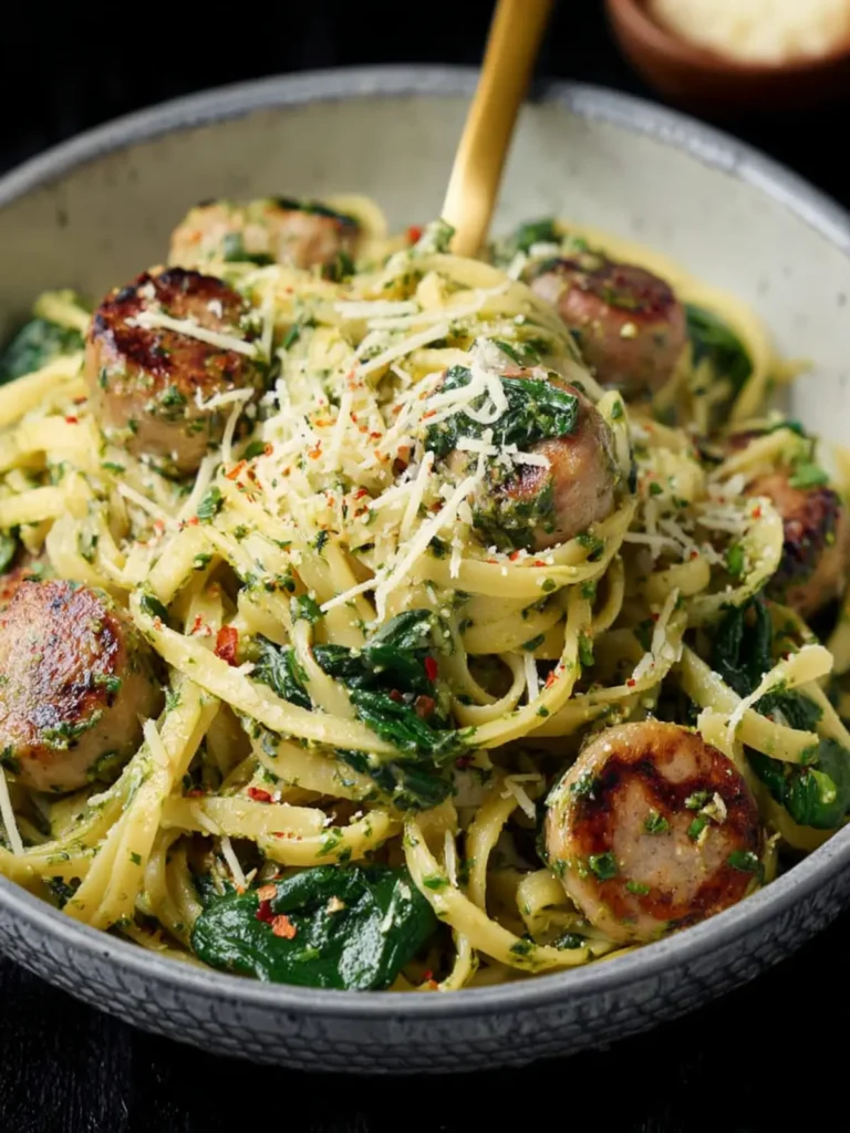 chicken sausage pesto pasta spinach First Image