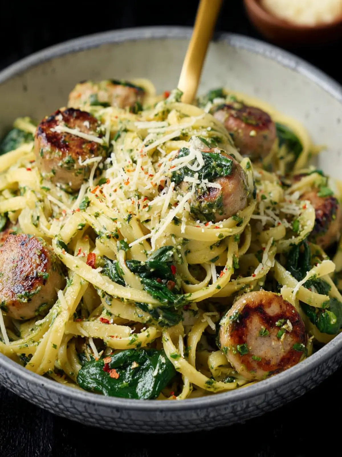 chicken sausage pesto pasta spinach First Image